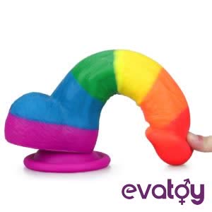 Evatoy 20,5 cm Renkli Prider Realistik Vantuzlu Dildo Penis