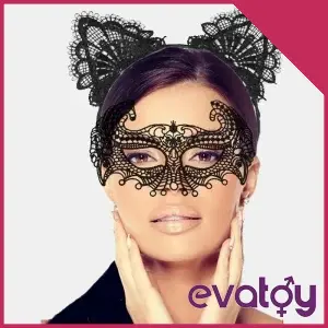 Maskeli Balo Siyah Dantel Maske ve Taç Takımı
