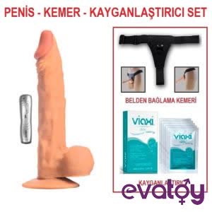 Evatoy 25 cm Belden Bağlamalı Titreşimli Realistik Dildo Penis Set
